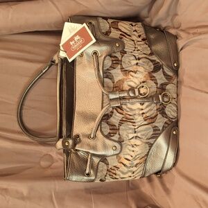 Designer Purse Brown and taupe animal accents with storage bag